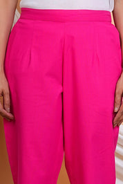 Women Pink Cotton Solid Casual Pant (W1520)