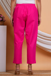 Women Pink Cotton Solid Casual Pant (W1520)
