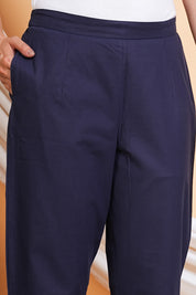 Women Blue Cotton Solid Casual Pant (W1521)