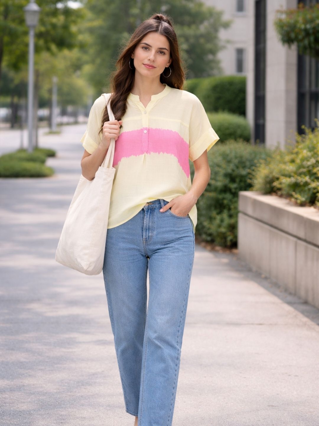 Hand Tie Dyed Peach Top for Women (W1526)