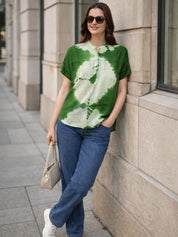 Vibrant Green Tie-Dye Everywhere Top In Soft Rayon (W1548)
