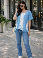 Vibrant Blue Tie-Dye Everywhere Top In Soft Rayon (W1562)