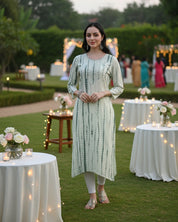 Women Handmade Striped Pure Cotton Straight Yellow Kurta (W1596)