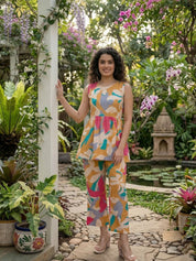 Women Handmade  Rayon Flared Multicolor Co-ord Set (W1617)