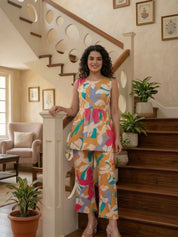 Women Handmade  Rayon Flared Multicolor Co-ord Set (W1617)