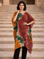 Women Handmade Tie-Dye Rayon Crepe Brown Kaftan (W1645)