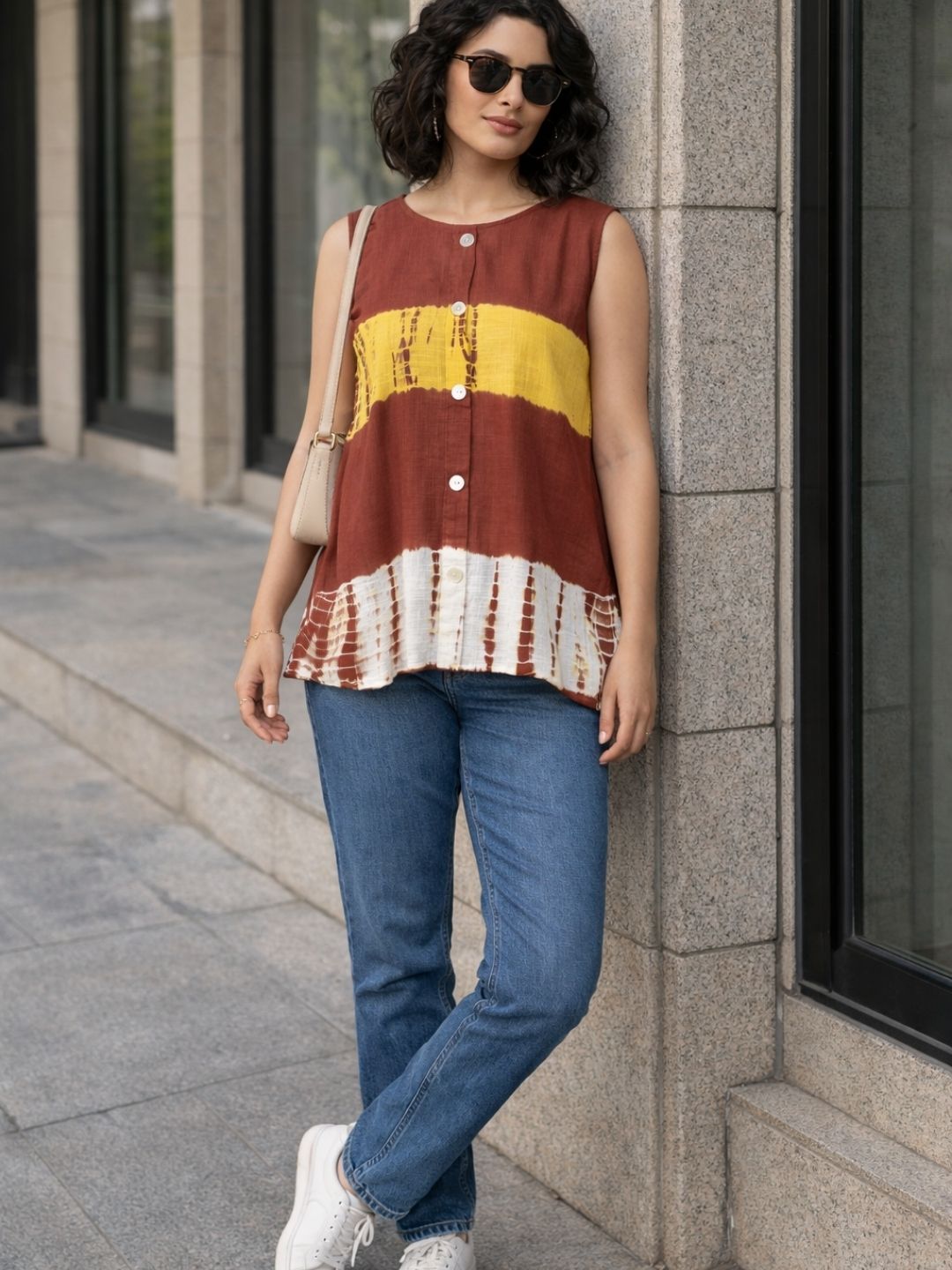 Women Handmade Tie-Dye Rayon Brown Top (W1656)