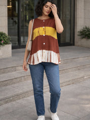 Women Handmade Tie-Dye Rayon Brown Top (W1656)