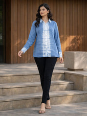Women Handmade Tie-Dye Mulmul Blue Shirt (W1659)