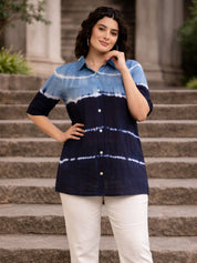 Women Handmade Tie-Dye Mulmul Blue Shirt (W1664)