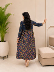 Women Floral Printed Cotton Flared/A-Line Dress (W1668)