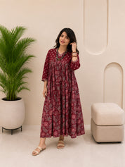 Women Floral Printed Cotton Flared/A-Line Dress (W1669)