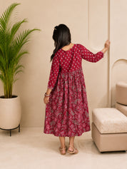 Women Floral Printed Cotton Flared/A-Line Dress (W1669)