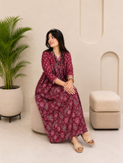 Women Floral Printed Cotton Flared/A-Line Dress (W1669)