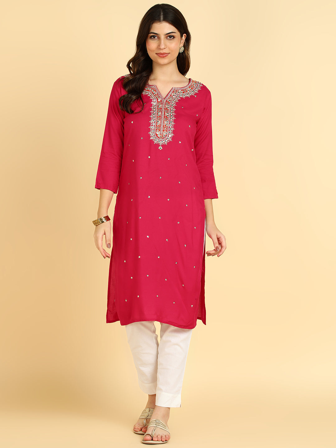 Women Casual Rayon Straight Embroidered Kurta (W1670)