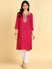 Women Casual Rayon Straight Embroidered Kurta (W1670)