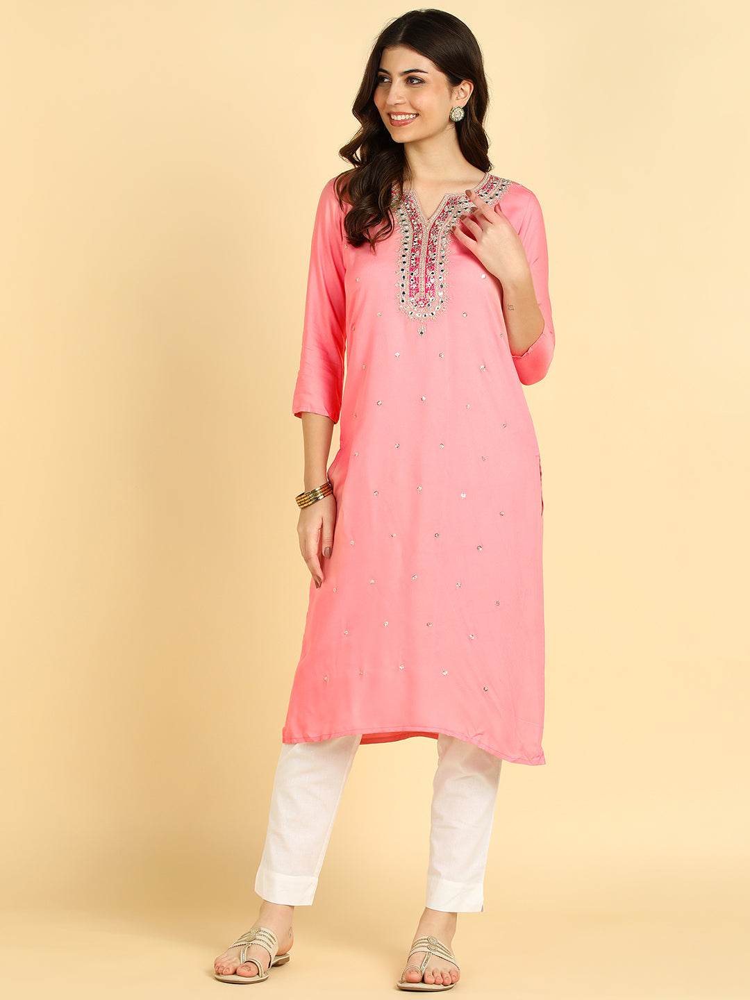 Women Casual Rayon Straight Embroidered Kurta (W1672)