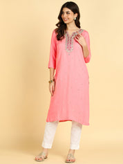 Women Casual Rayon Straight Embroidered Kurta (W1672)