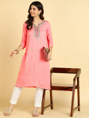 Women Casual Rayon Straight Embroidered Kurta (W1672)