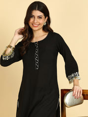 Women Casual Rayon Straight Embroidered Kurta (W1673)