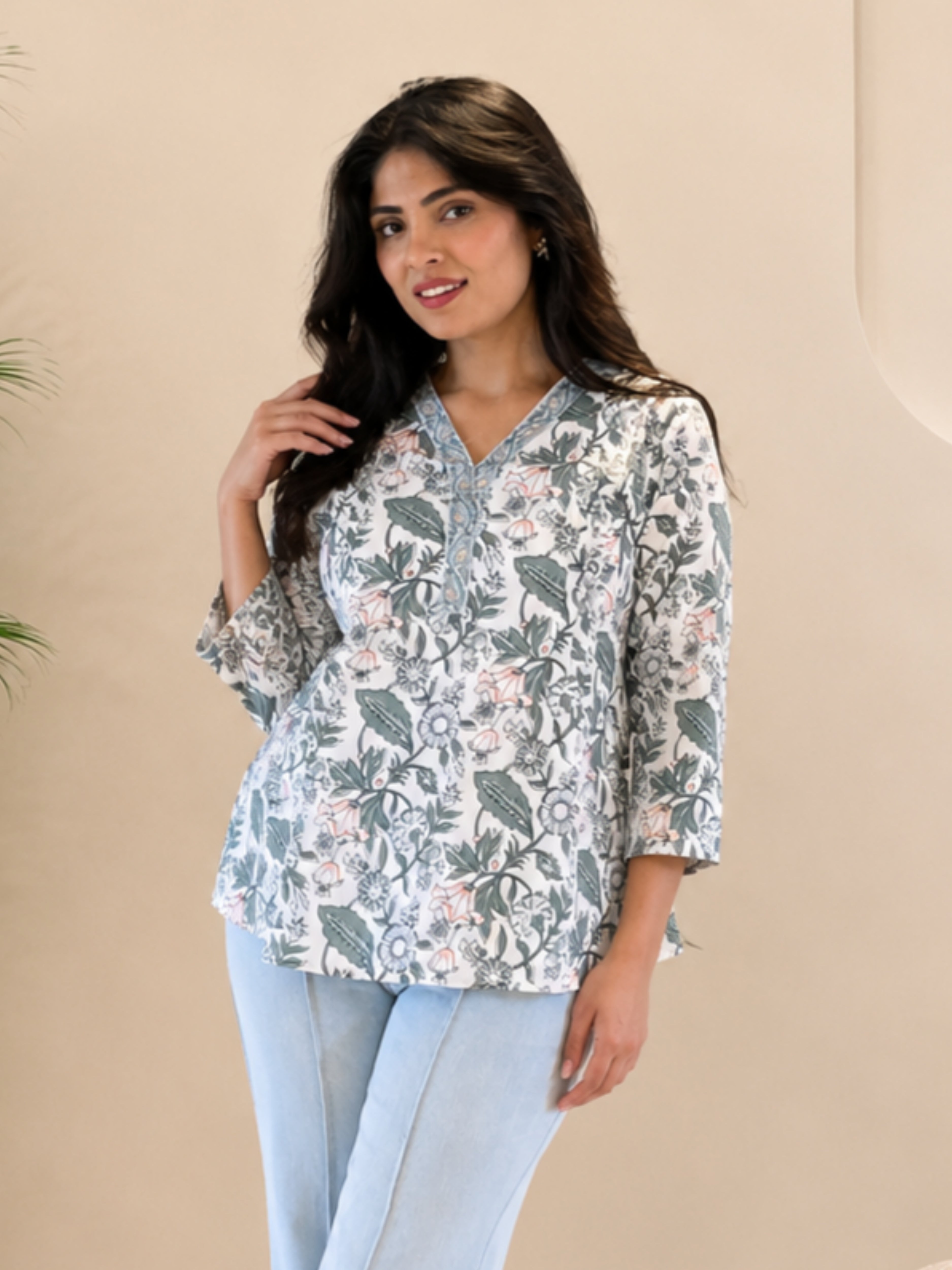 Women Casual Cotton Printed Regular Fit Top (W1681)
