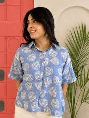 Women Casual Cotton Printed Spread Collar Half Sleeves Regular Fit Shirt (W1682)