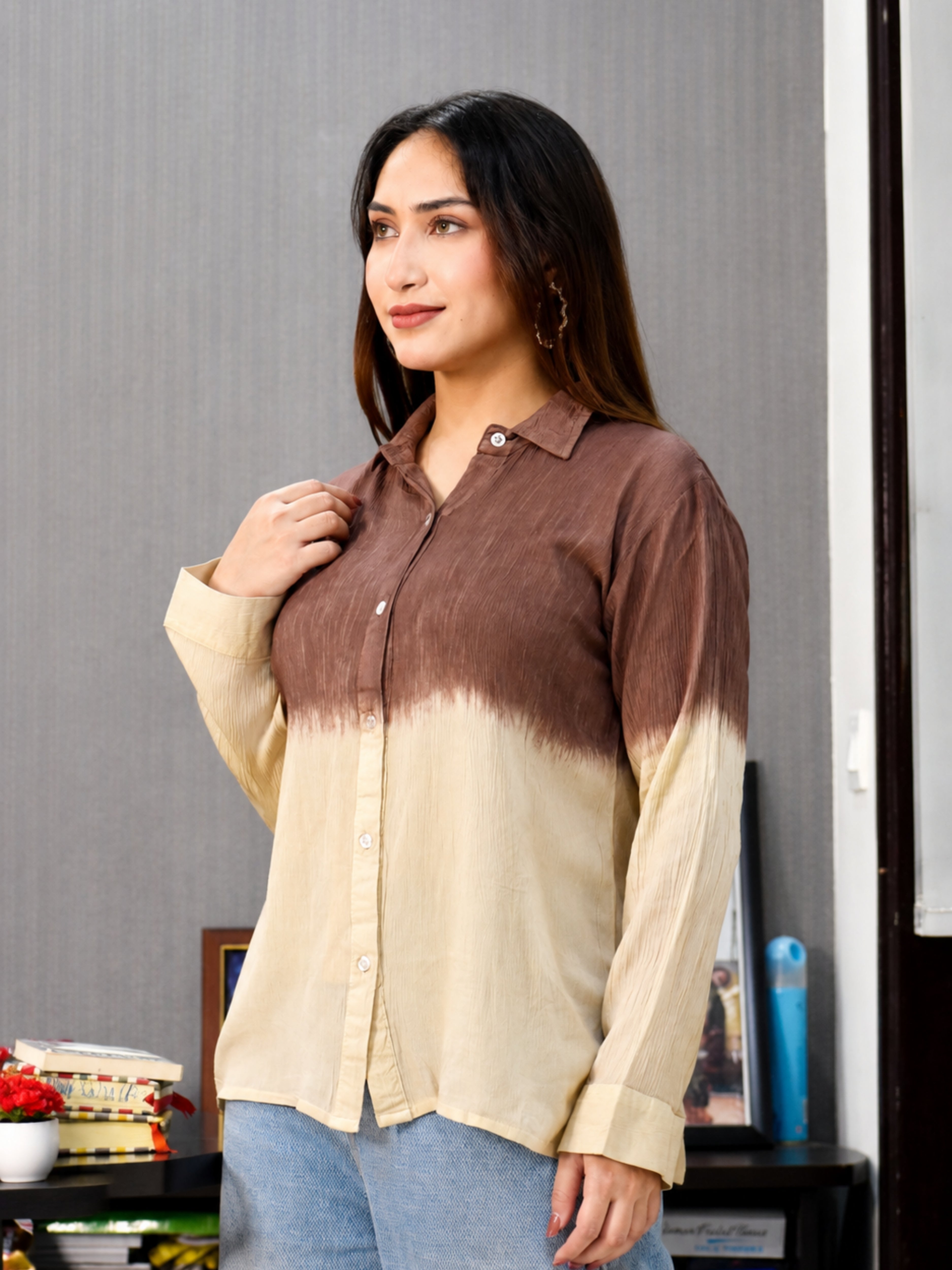 Women Rayon Handcrafted Tie & Dye Relaxed Fit Casual Shirt (W1710)