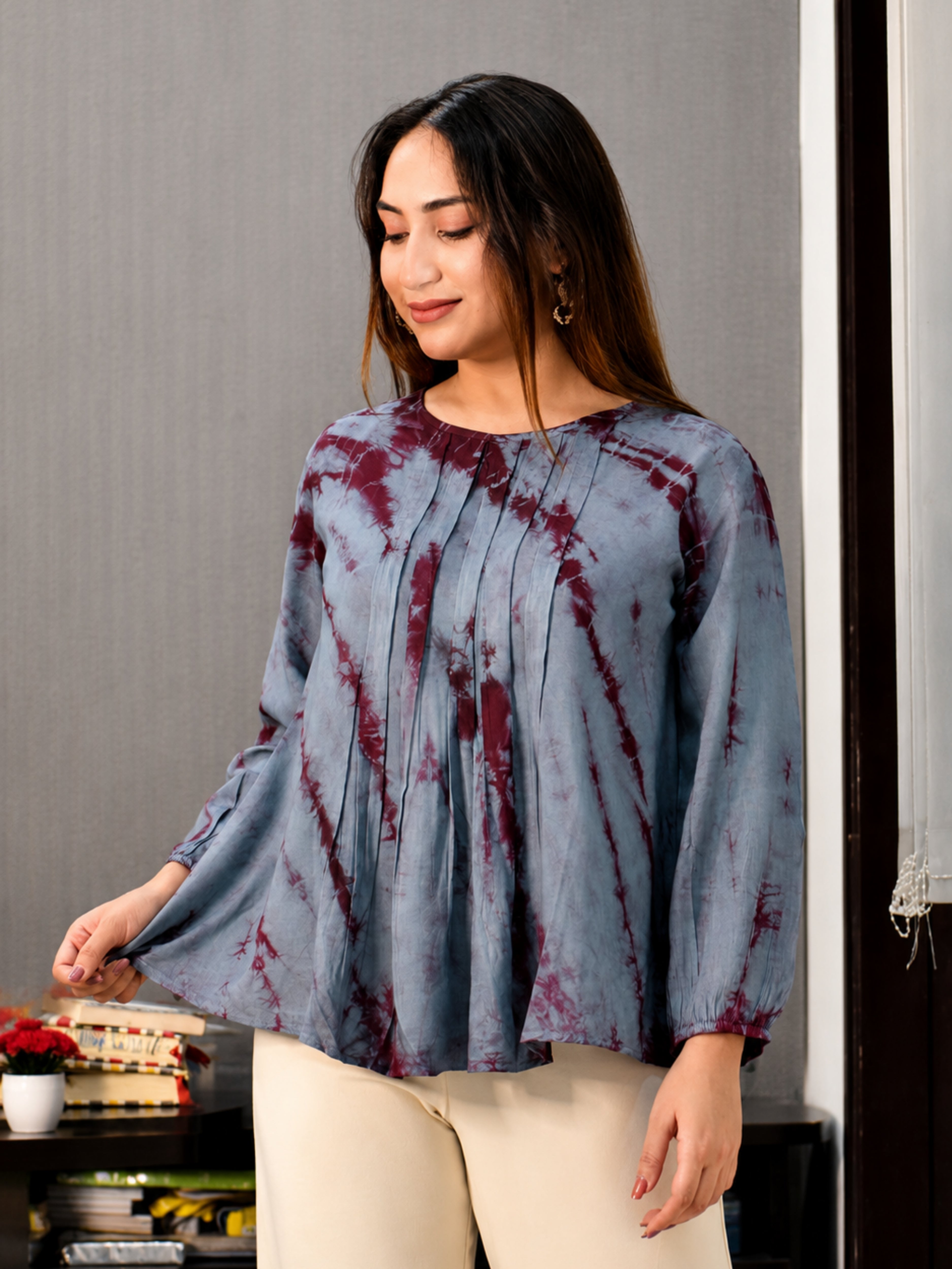 Women Rayon Tie & Dye Casual Regular Fit Top (W1716)