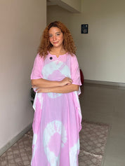 Women Tie & Dye Rayon Crepe Kaftan Dress (W1720)