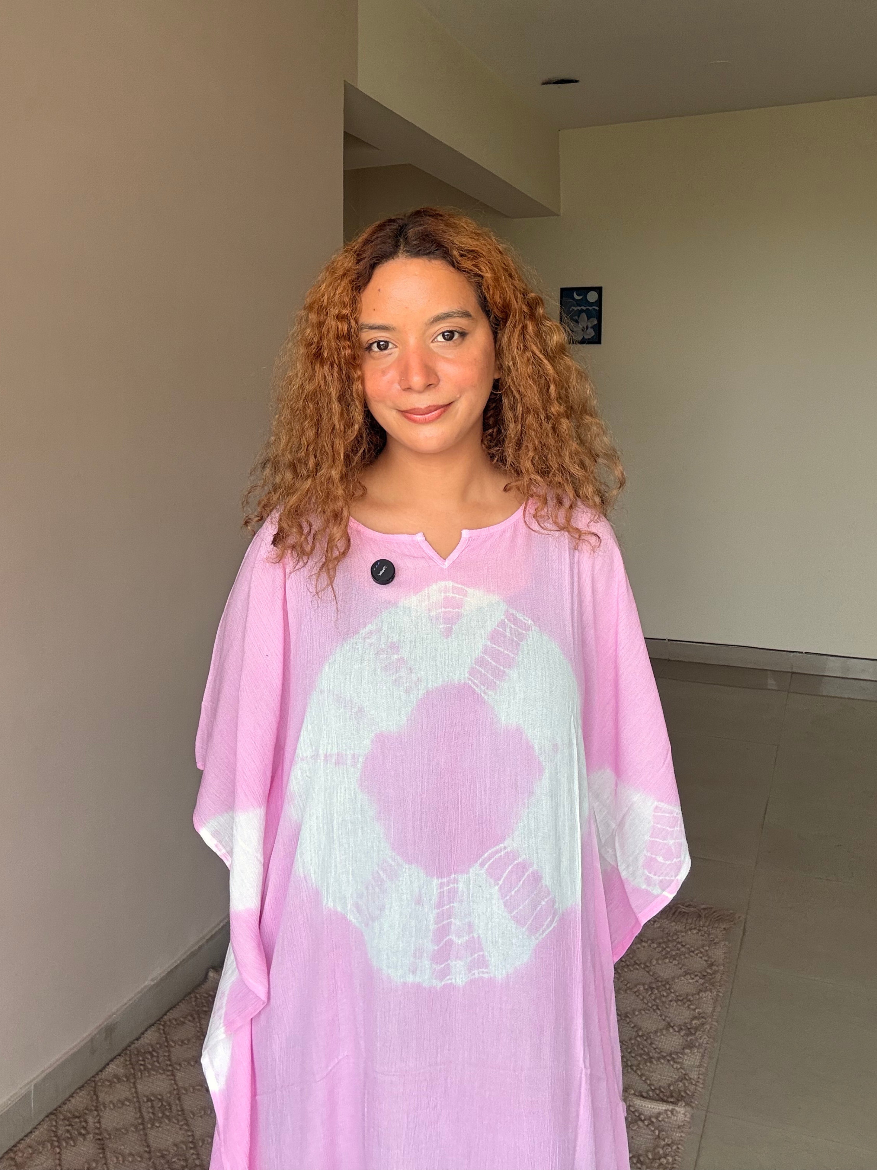 Women Tie & Dye Rayon Crepe Kaftan Dress (W1720)