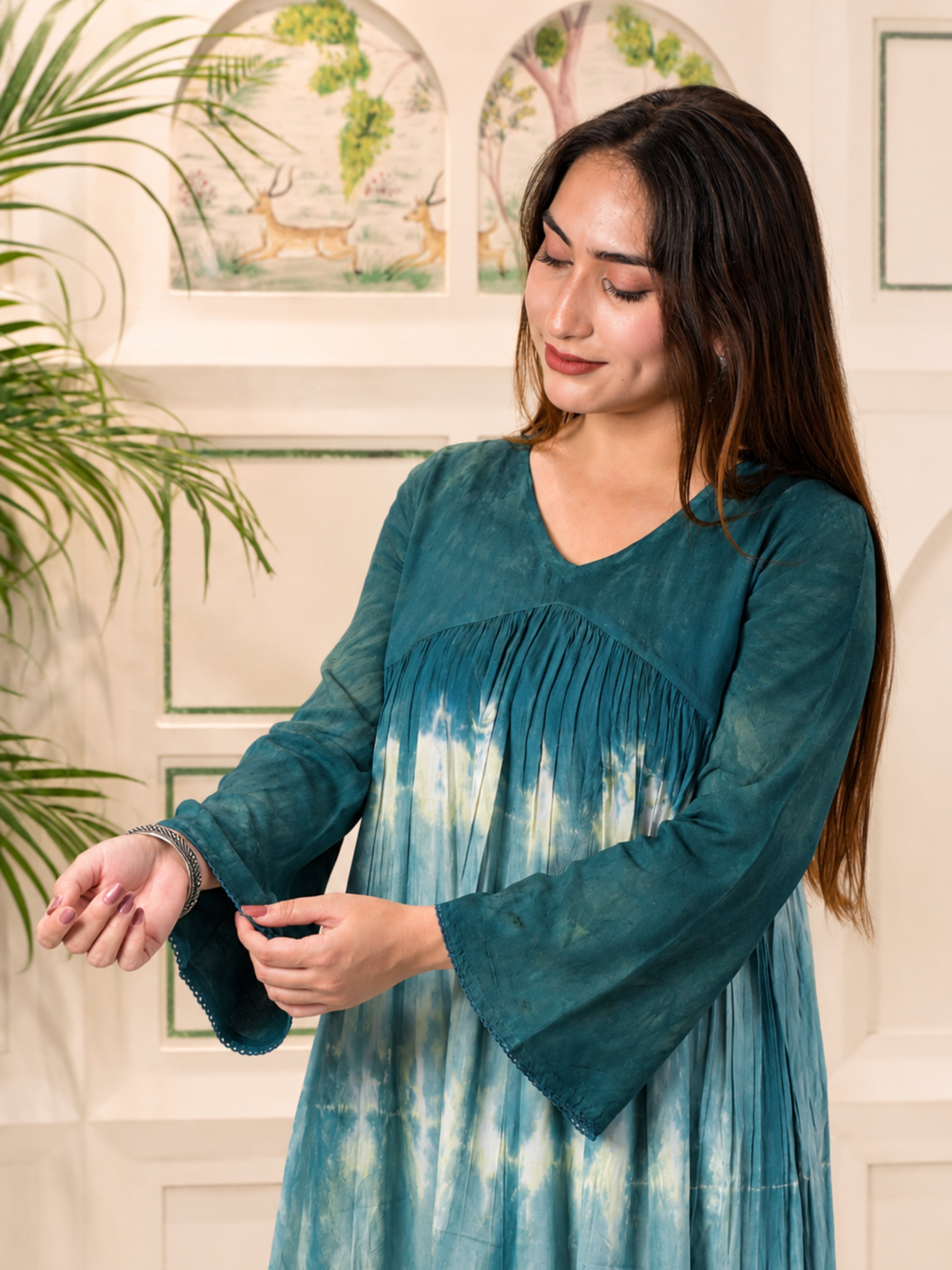 Women Handcrafted Tie & Dye Rayon A-Line Dress (W1731)