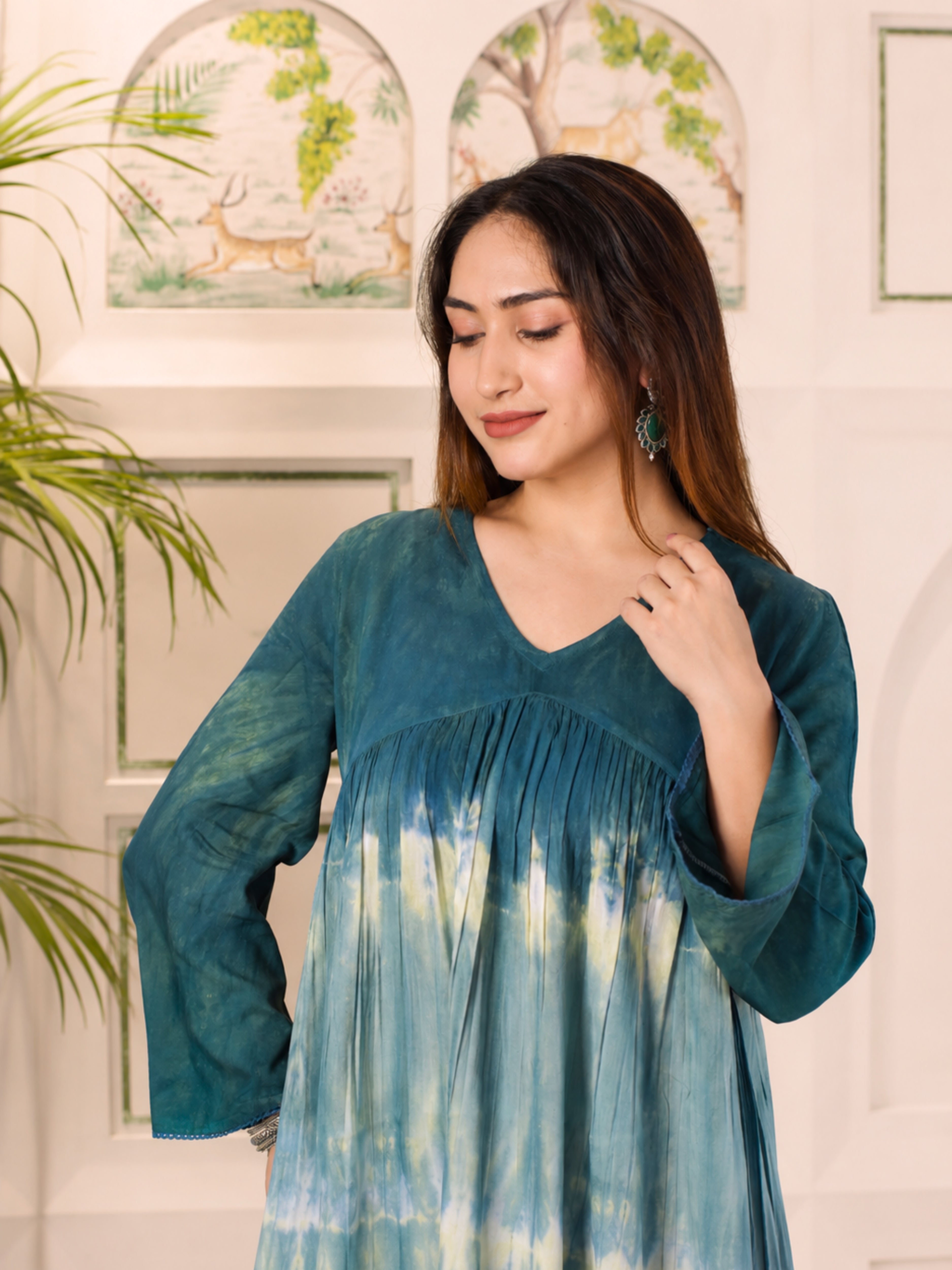 Women Handcrafted Tie & Dye Rayon A-Line Dress (W1731)