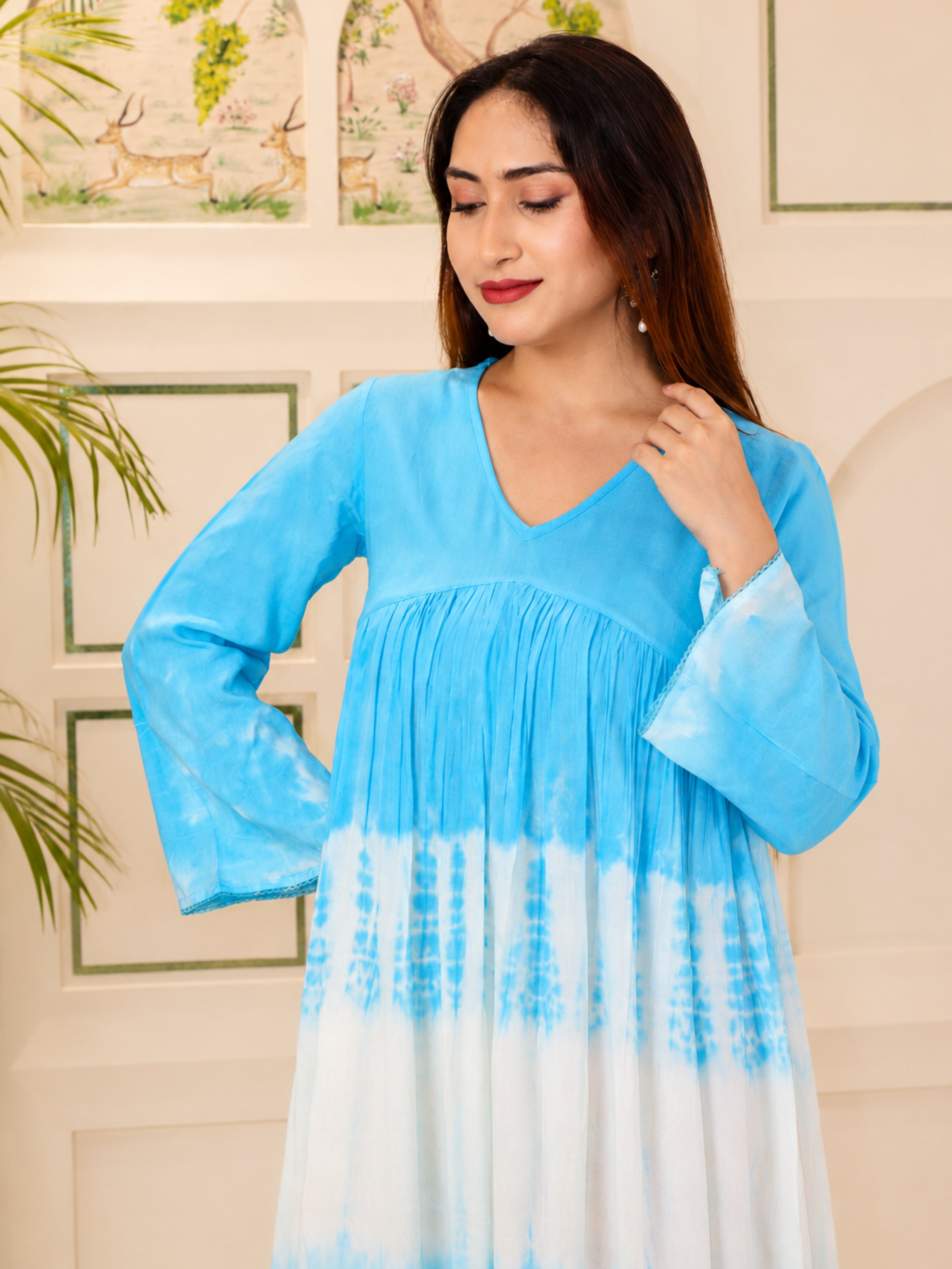 Women Handcrafted Tie & Dye Rayon A-Line Dress (W1733)