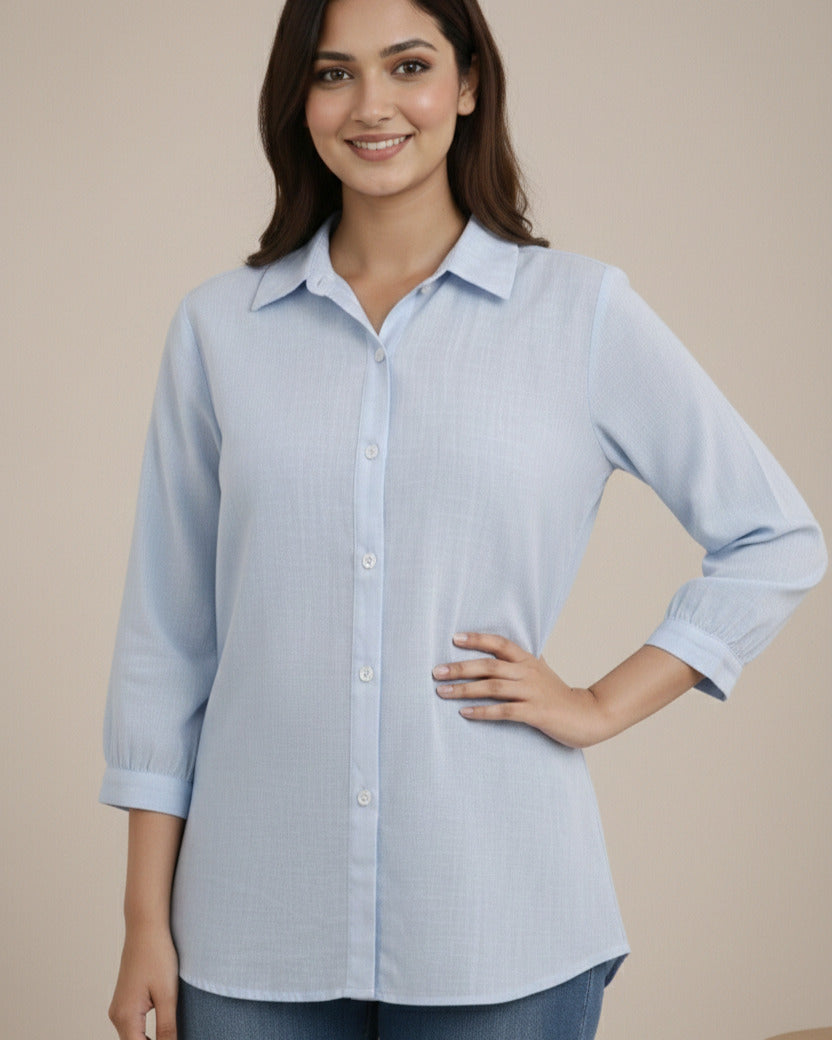 Women Rayon Slub Solid Spread Collar Regular Fit Shirt (W1740)