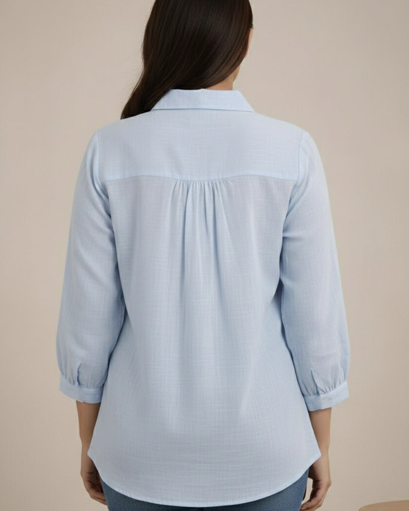 Women Rayon Slub Solid Spread Collar Regular Fit Shirt (W1740)