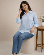 Women Rayon Slub Solid Spread Collar Regular Fit Shirt (W1740)