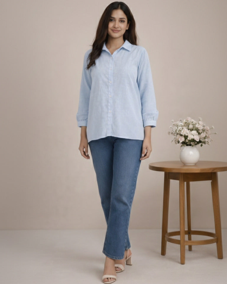 Women Rayon Slub Solid Spread Collar Regular Fit Shirt (W1740)