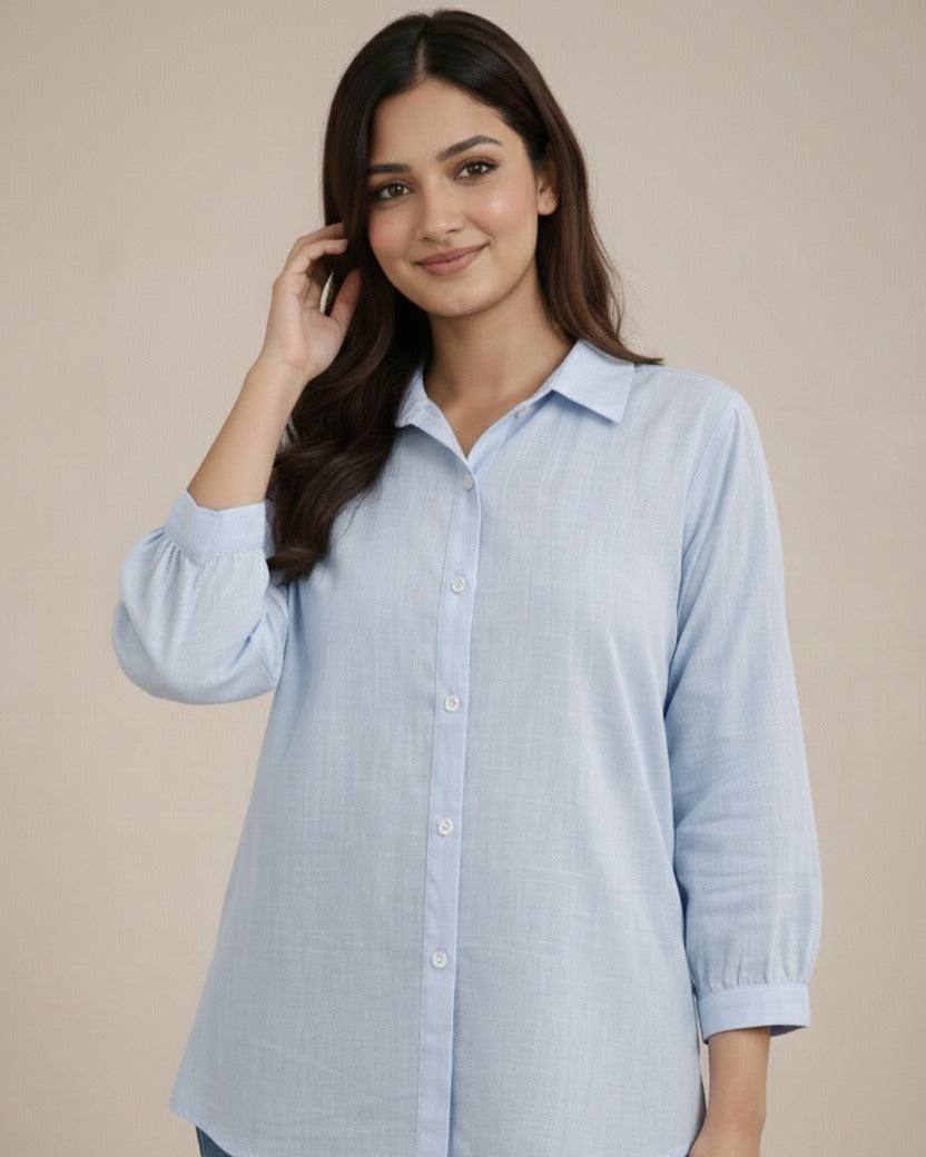 Women Rayon Slub Solid Spread Collar Regular Fit Shirt (W1740)
