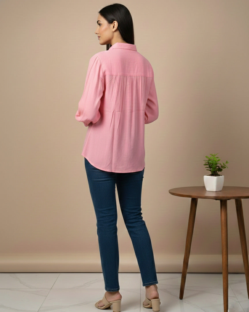 Women Rayon Slub Solid Spread Collar Regular Fit Shirt (W1741)
