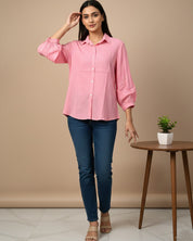 Women Rayon Slub Solid Spread Collar Regular Fit Shirt (W1741)