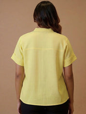 Women Rayon Slub Solid Mandarin Collar Regular Fit Top (W1742)