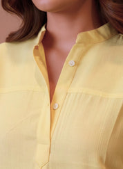 Women Rayon Slub Solid Mandarin Collar Regular Fit Top (W1742)