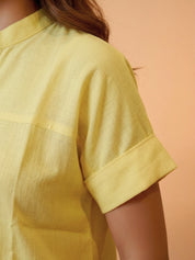 Women Rayon Slub Solid Mandarin Collar Regular Fit Top (W1742)