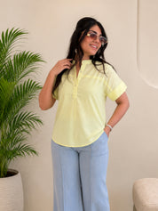 Women Rayon Solid Mandarin Collar Casual Regular Fit Top (W1742)