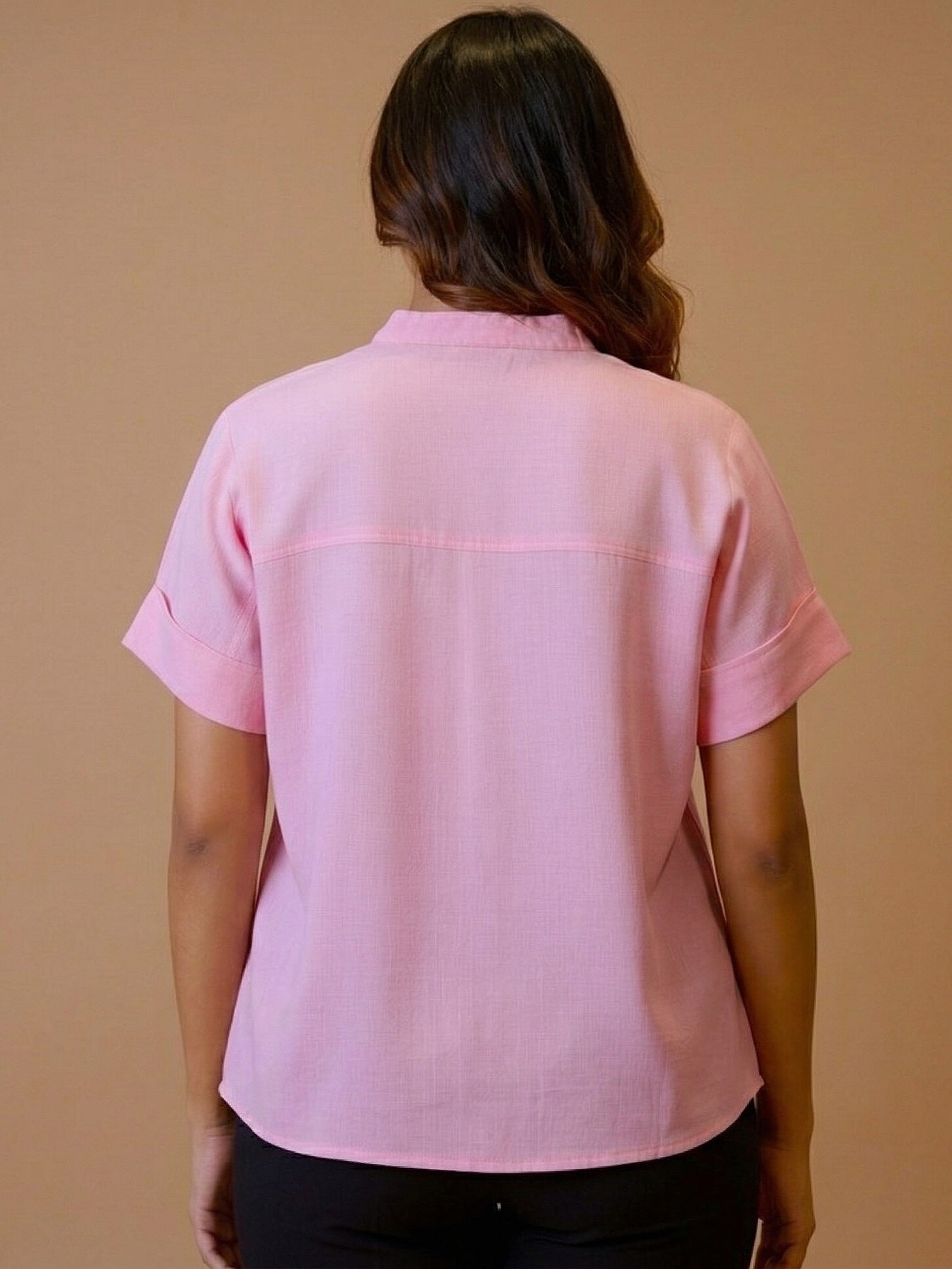 Women Rayon Slub Solid Mandarin Collar Regular Fit Top (W1743)