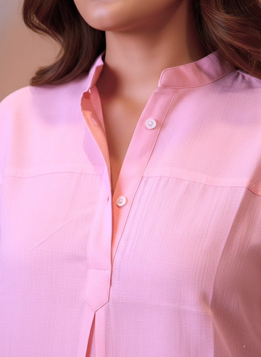 Women Rayon Slub Solid Mandarin Collar Regular Fit Top (W1743)