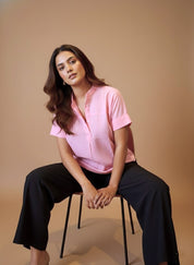 Women Rayon Slub Solid Mandarin Collar Regular Fit Top (W1743)