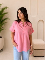 Women Rayon Solid Mandarin Collar Casual Regular Fit Top (W1743)