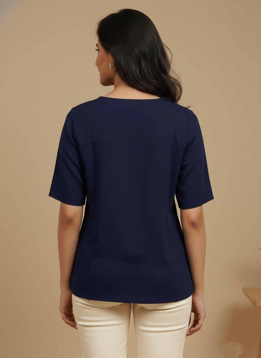 Women Rayon Slub Solid V-Neck Regular Fit Top (W1744)