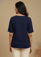 Women Rayon Slub Solid V-Neck Regular Fit Top (W1744)